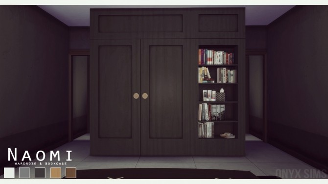 Sims 4 Naomi Built Ins bookcase & dresser by KiaraRawks at Onyx Sims