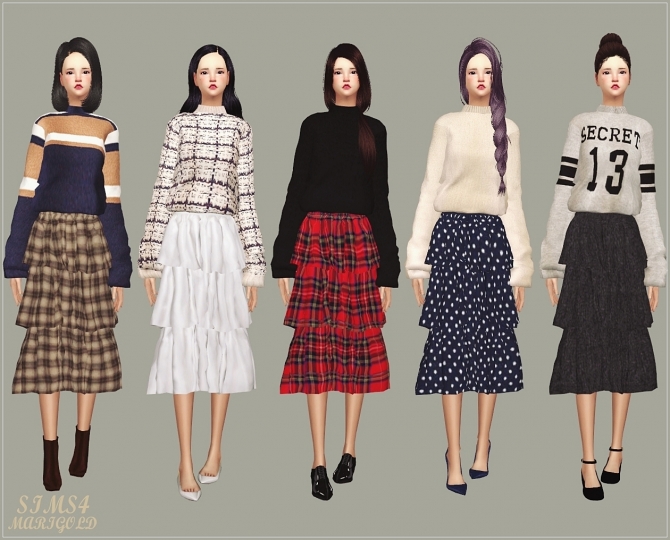 Midi Tiered Skirt at Marigold » Sims 4 Updates