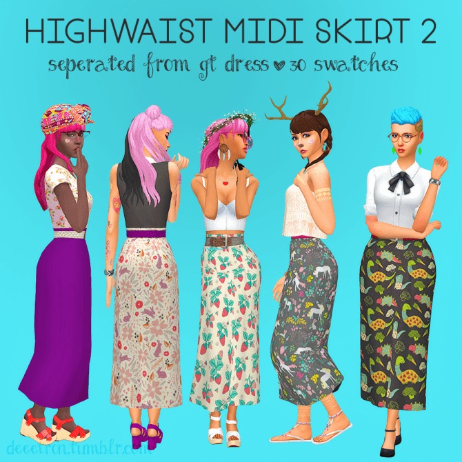 Sims 4 High Waist Midi Skirt 2 by dtron at SimsWorkshop