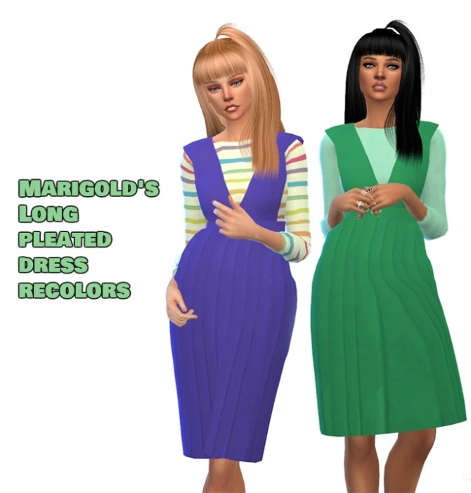 Sims 4 Marigold’s Long Pleated Dress Recolors at Maimouth Sims4
