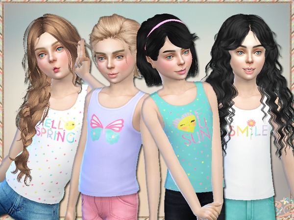 Sims 4 Hello Spring Tank Tops For Girls by Simlark at TSR
