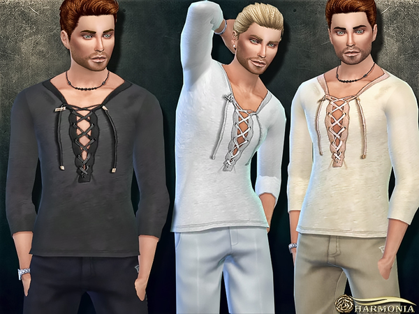 Sims 4 Lace up Linen T shirt by Harmonia at TSR