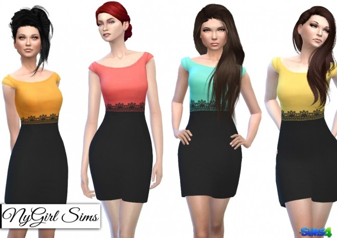 Sims 4 Cap Sleeve Pencil Dress with Black Skirt at NyGirl Sims