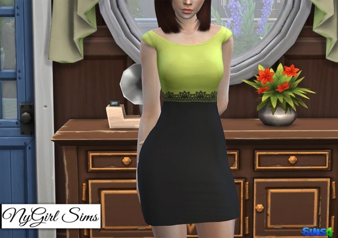 Sims 4 Cap Sleeve Pencil Dress with Black Skirt at NyGirl Sims