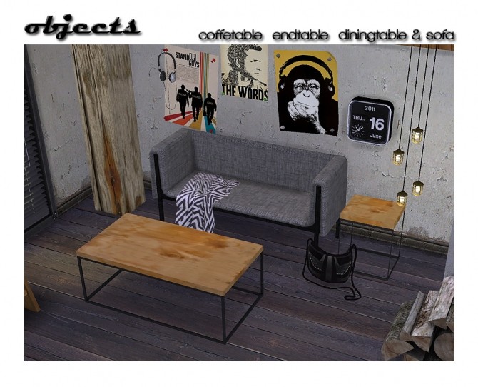 Sims 4 Set: coffeetable, endtable, diningtable and sofa at ShojoAngel
