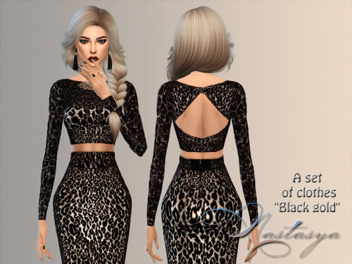 Sims 4 Black gold clothes set at Nastasya94