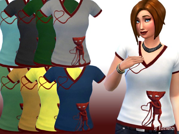 Sims 4 We love Yarny A t shirts by Waterwoman at Akisima