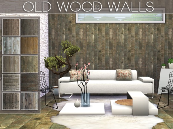 Sims 4 Old Wood Walls by Pralinesims at TSR