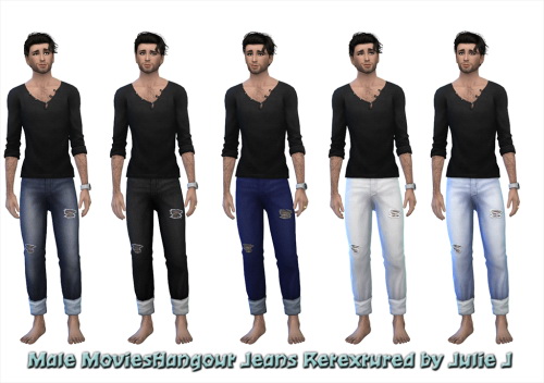 Sims 4 Male Movies Hangout Jeans Retextured at Julietoon – Julie J