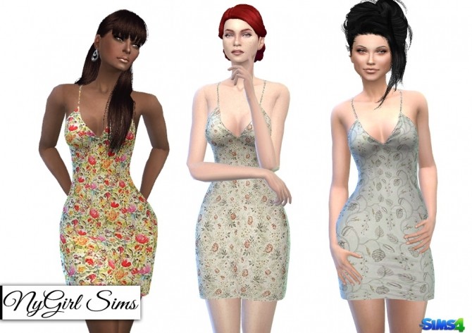 Sims 4 Floral Prints Spring Spaghetti Dress at NyGirl Sims
