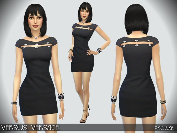 Sims 4 Black short dress by Paogae at TSR