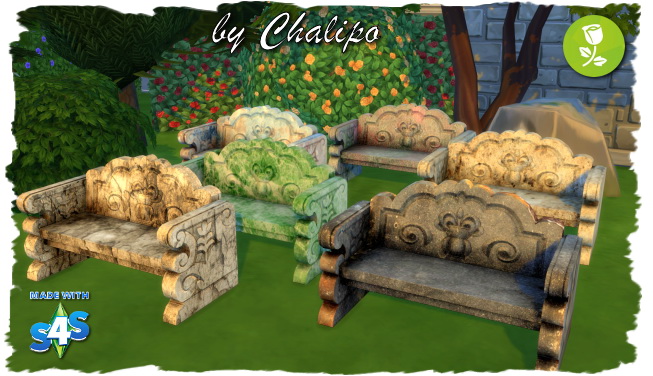 Sims 4 Stone statues, bench and table by Chalipo at All 4 Sims