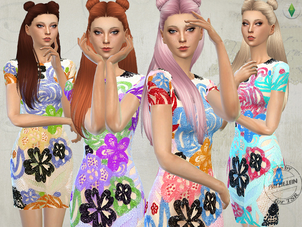 Sims 4 Floral Sequined Lace Dress by Fritzie.Lein at TSR