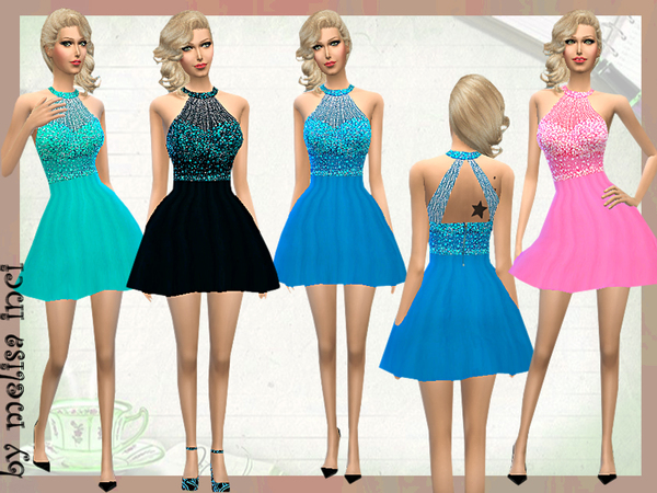 Sims 4 Short Embellished Dress by melisa inci at TSR