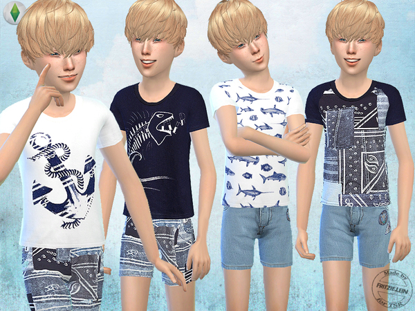 Sims 4 Boys Summer Shorts and T Shirts by Fritzie.Lein at TSR