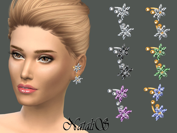 Sims 4 Crystal flower ear cuff clip on by NataliS at TSR