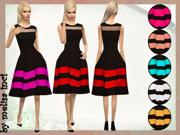 Sims 4 Colorblock Stripe Fit Flare Dress by melisa inci at TSR