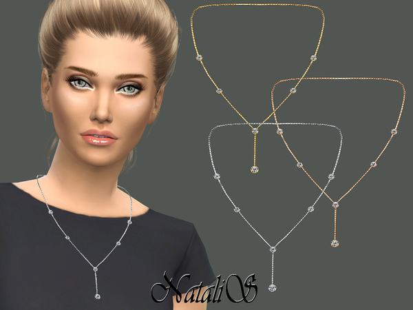 Sims 4 Lariat necklace with crystals by NataliS at TSR