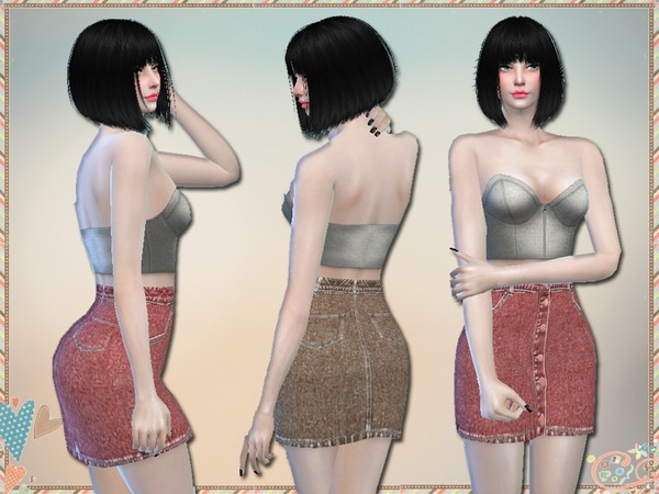 Sims 4 Buttoned Denim Skirt by Simlark at TSR
