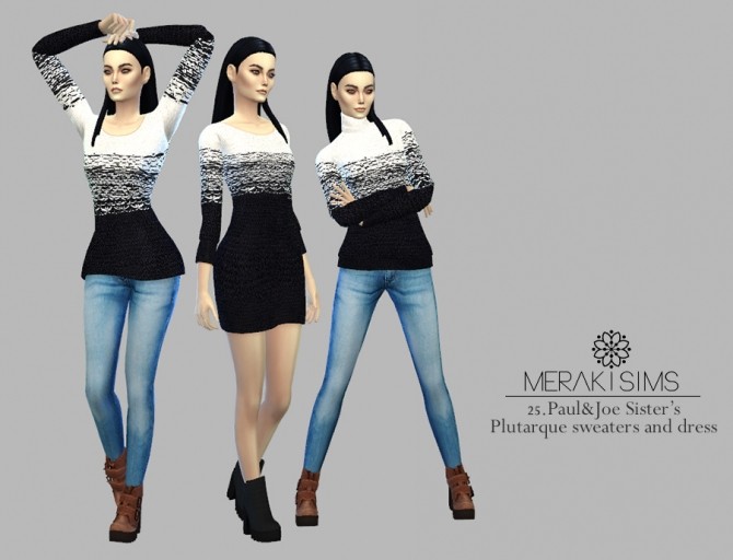 Sims 4 Sister’s plutarque sweaters and dress by merakisims at SimsWorkshop