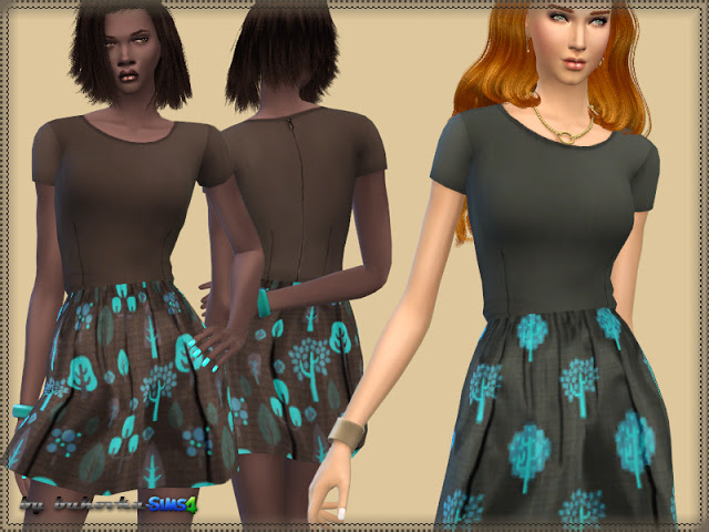 Sims 4 Dress Brown & Turquoise at Bukovka