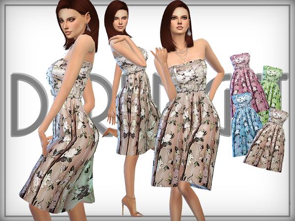 Sims 4 Strapless Embroidered Dress by DarkNighTt at TSR