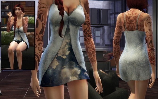 Sims 4 Blue and Silver Chemise by PixieLinxie at Mod The Sims
