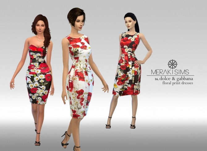 Sims 4 Floral print dresses by merakisims at SimsWorkshop