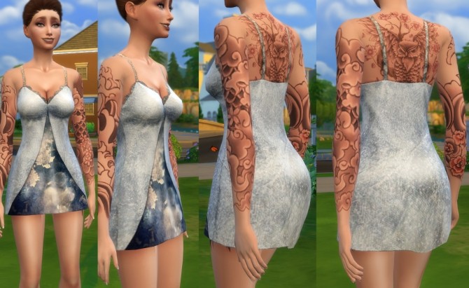 Sims 4 Blue and Silver Chemise by PixieLinxie at Mod The Sims