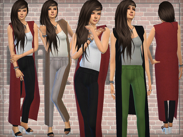 Sims 4 Designer Outfit (Jumpsuit) with Long Cardigan by DarkNighTt at TSR