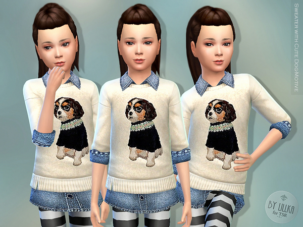 Sims 4 Sweater with Cute Dog Motive by lillka at TSR