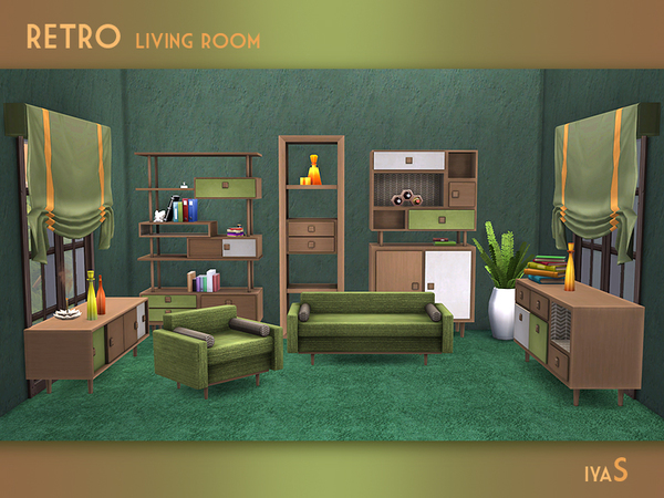 Sims 4 Retro Livingroom by soloriya at TSR