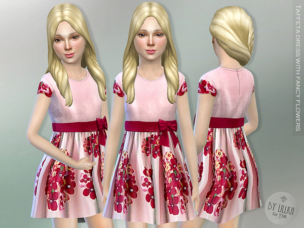 Sims 4 Taffeta Dress with Flowers by lillka at TSR