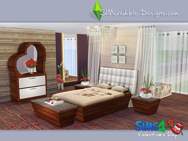 Sims 4 Valentines Day 2016 bedroom with bathtub by SIMcredible at TSR