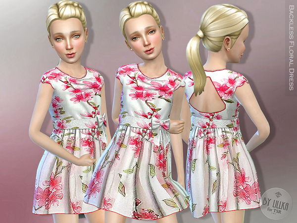Sims 4 Backless Floral Dress by lillka at TSR