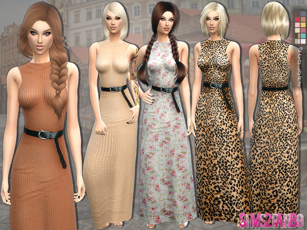 Sims 4 Long dress with belt by sims2fanbg at TSR