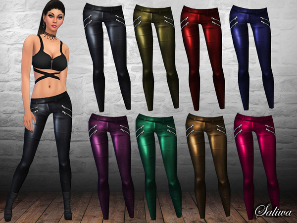 Sims 4 Ladies Leather Skinny Pants by Saliwa at TSR