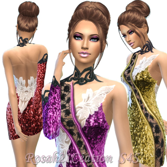 Sims 4 Lace and rhinestone dress at Sims Dentelle