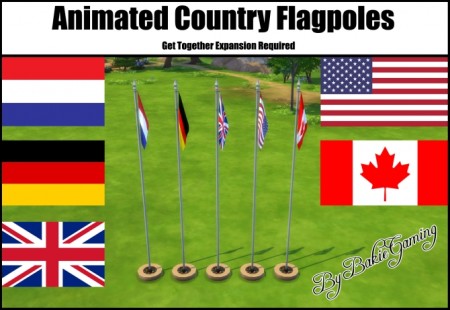 Animated Country Flagpoles by Bakie at Mod The Sims