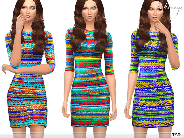 Sims 4 Multicolor Knit Dress by ekinege at TSR