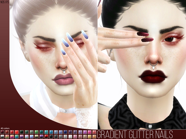 Sims 4 Gradient Glitter Nails N05 by Pralinesims at TSR