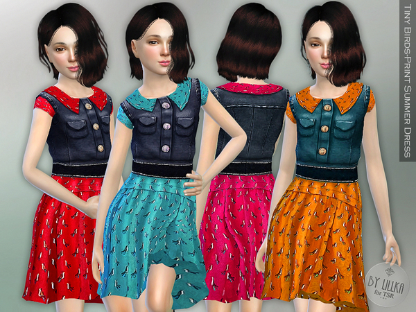 Sims 4 Tiny Birds Print Summer Dress by lillka at TSR