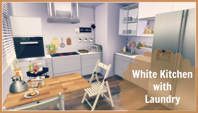 Sims 4 White Kitchen with Laundry at Dinha Gamer