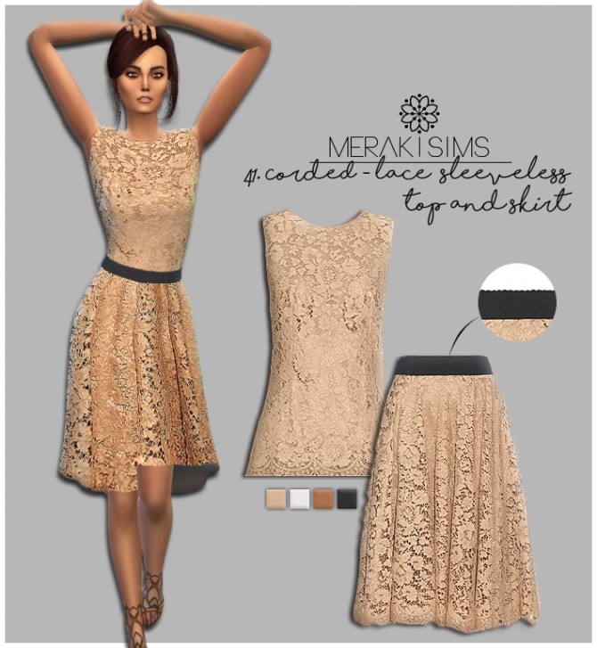 Sims 4 Corded lace sleeveless top and skirt at Merakisims