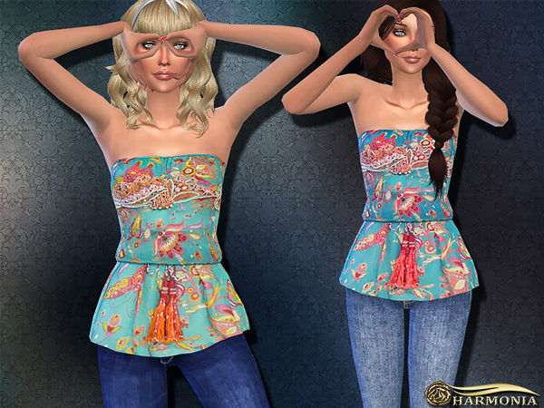 Sims 4 Placement Floral Peplum Top by Harmonia at TSR