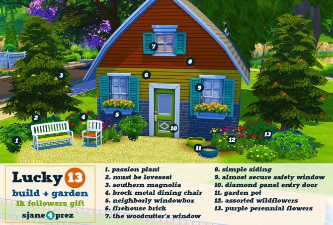 Sims 4 Lucky 13 Build + Garden, 13 outdoor items at 4 Prez Sims4