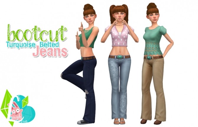 Sims 4 Belted Turquoise Jeans at SimLaughLove