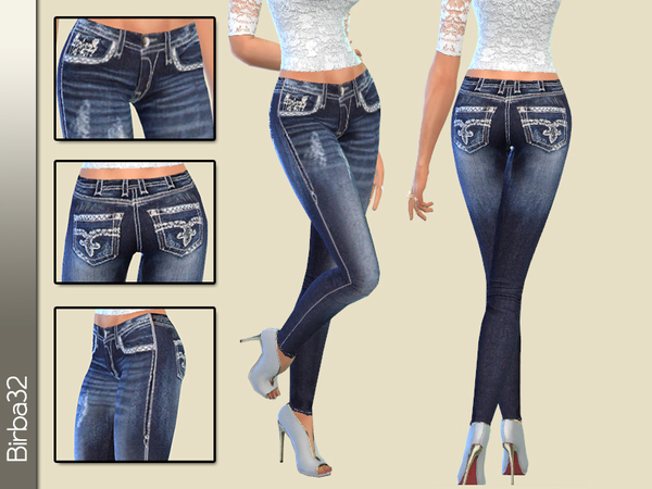 Sims 4 White stitching jeans by Birba32 at TSR