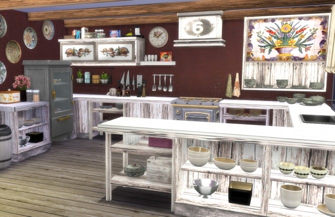 Sims 4 Ibiza kitchen mediterranean style by Mary Jimenez at pqSims4