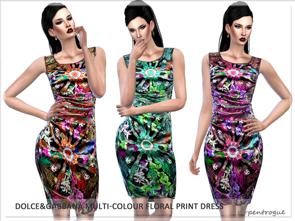 Sims 4 Multi Colour Floral Print Dress by Serpentrogue at TSR